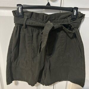 Zara Olive High-Waist Paperbag Tie Shorts